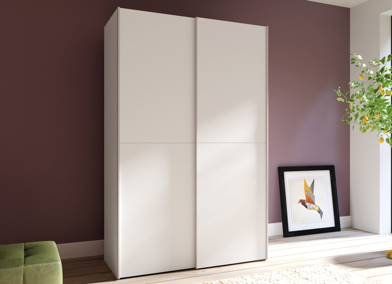 Biała szafa przesuwna z drążkiem i półkami Ozzula 722X10