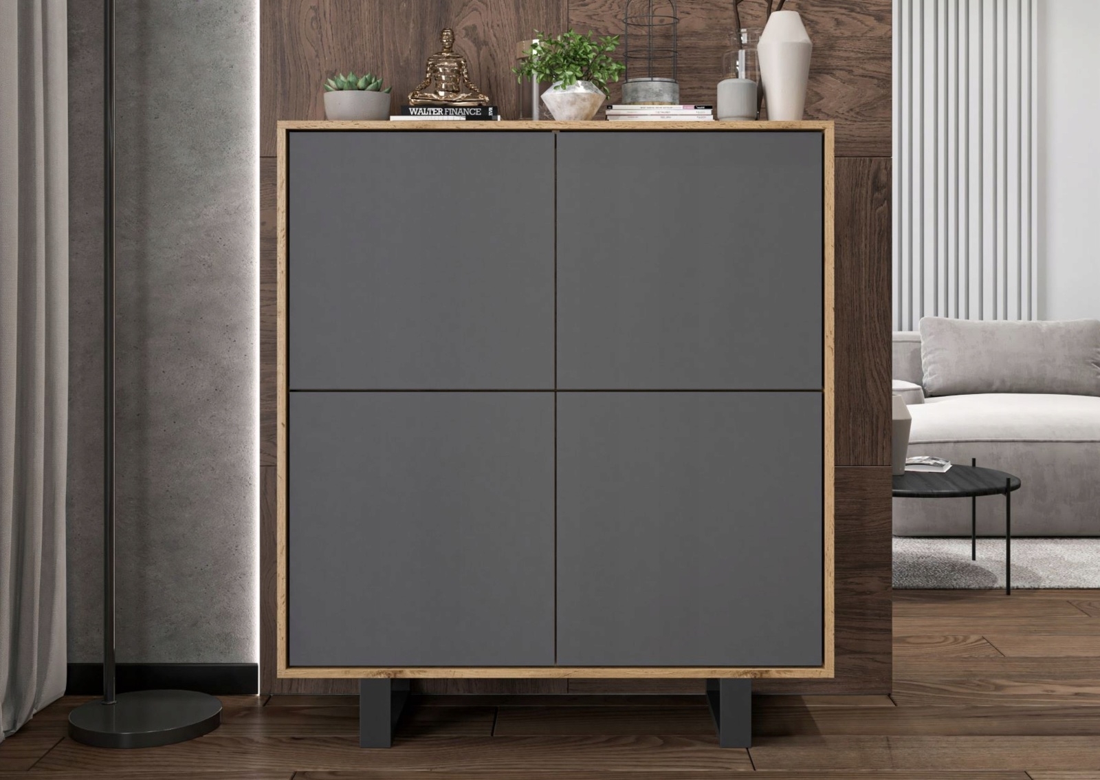 Wysoka komoda na dwóch płozach Apollo 148 dąb wotan/grafit
