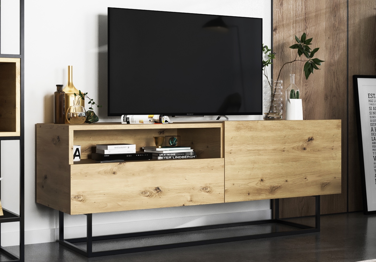 Szafka RTV na płozach Enjoy z półką i szufladą dąb artisan