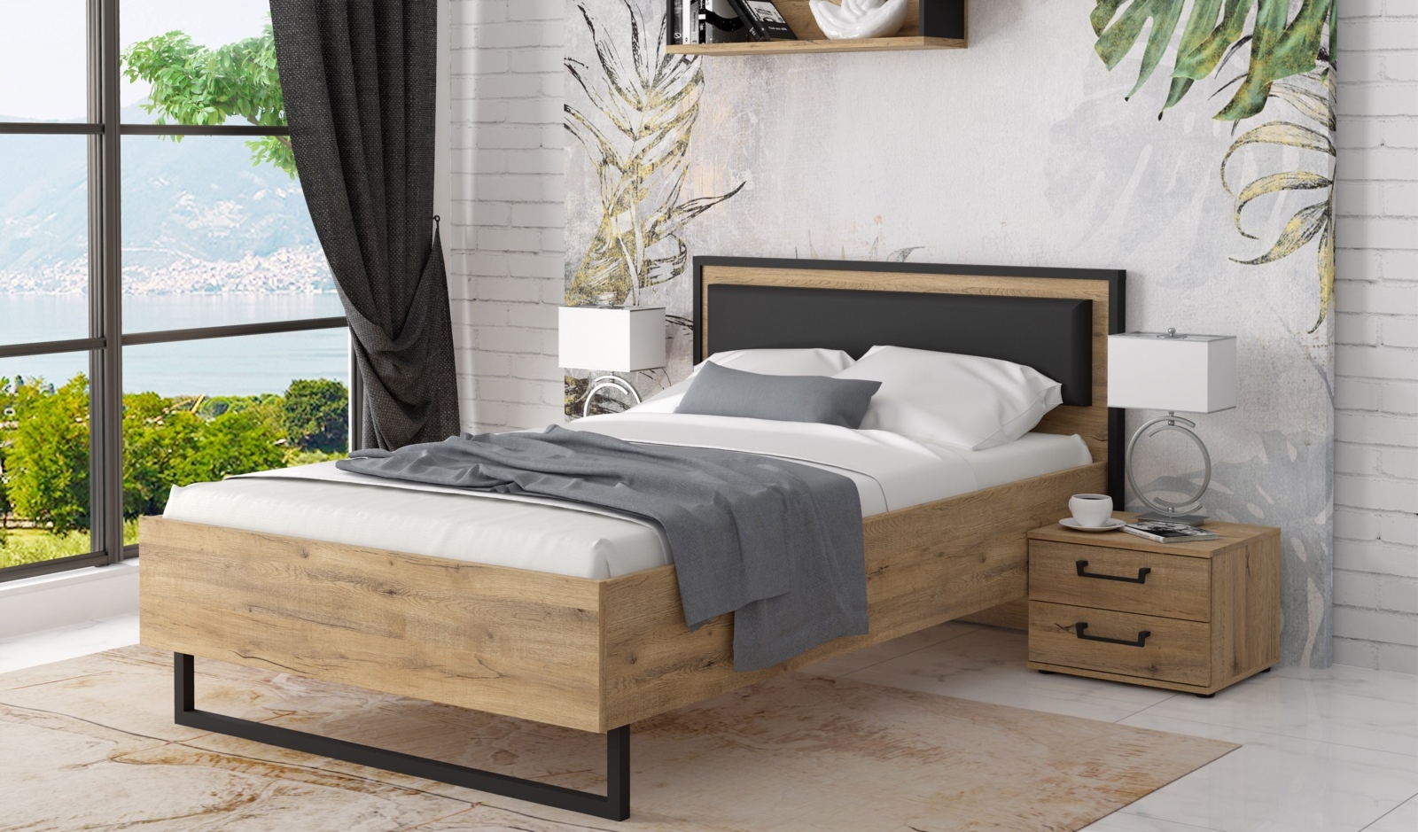 Loftowe łóżko młodzieżowe z tapicerowanym zagłówkiem Oriental Tree 1122