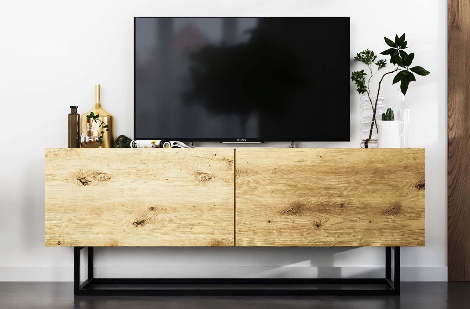 Dwudrzwiowa szafka RTV na płozach Enjoy dąb artisan