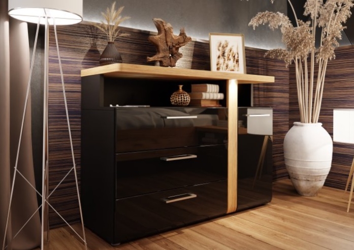 Komoda pokojowa z frontem w połysku Tuluza Black 222