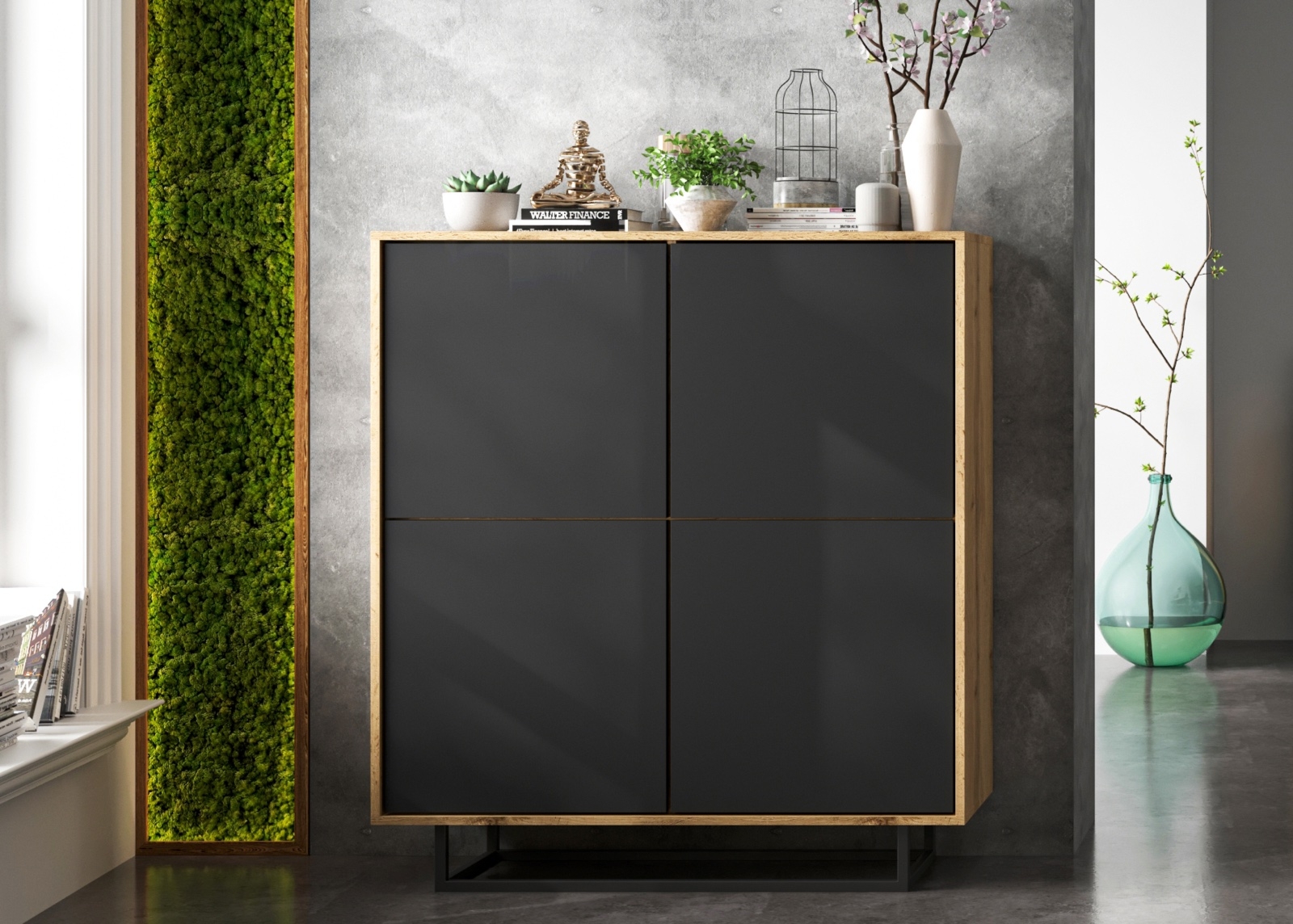 Wysoka komoda w stylu loft Apollo 98 dąb wotan/czarny