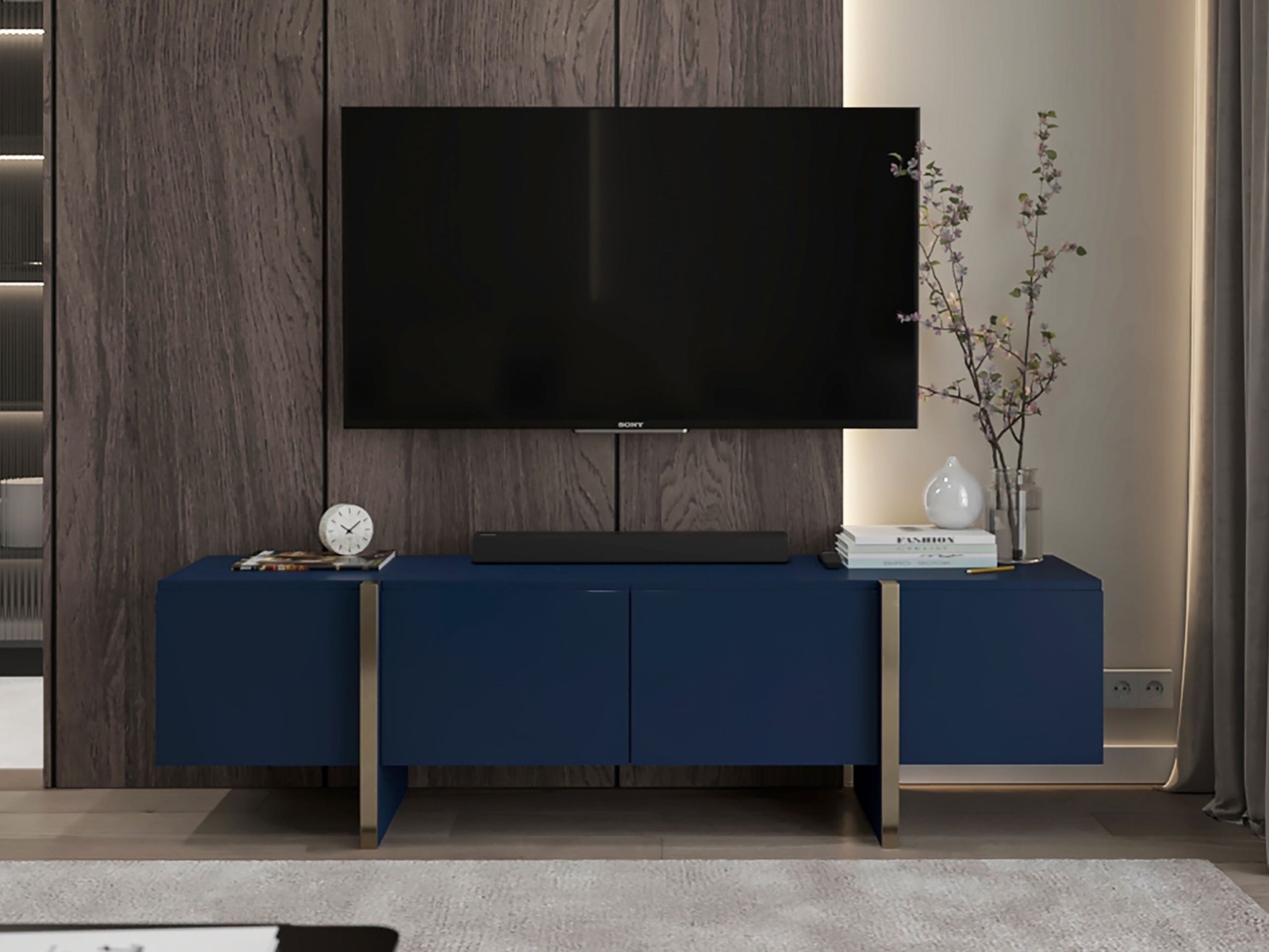 Szafka RTV na płozach Kenzo granatowy mat