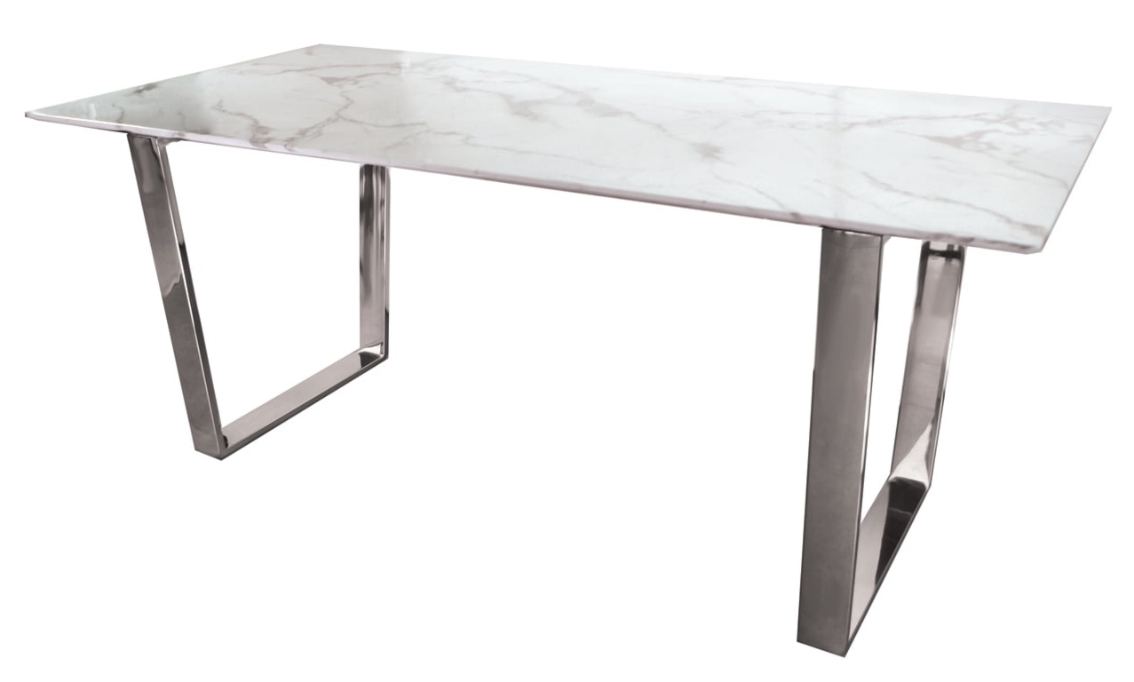 Stół jadalniany glamour na srebrnych płozach Madera 160 biały marmur