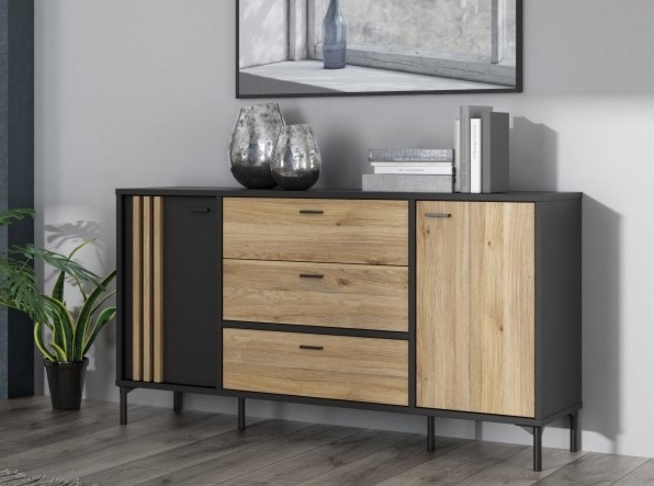 Dwudrzwiowa komoda z trzema szufladami i lamelami Joakimis 231