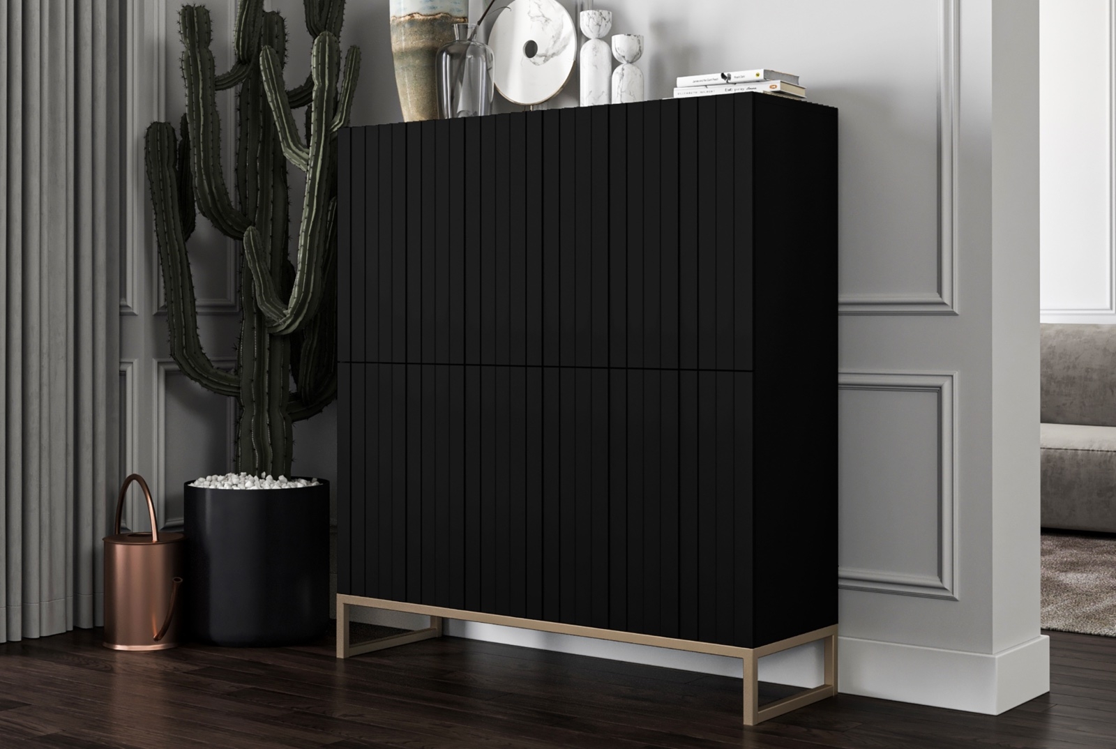 Wysoka komoda na płozach ryflowana Elpis czarna
