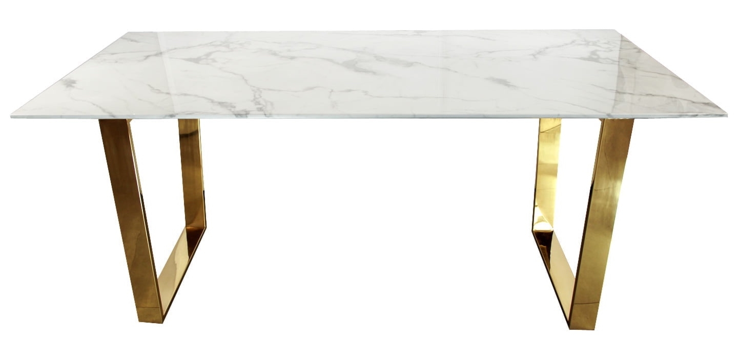 Stół jadalniany glamour na złotych płozach Madera 180 biały marmur