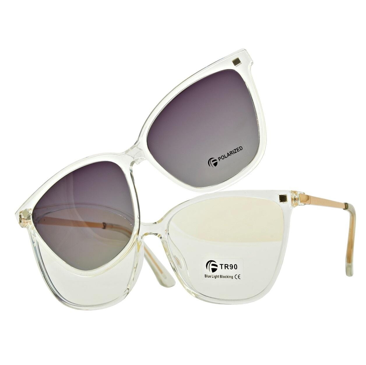 Damskie kocie okulary do komputera z nakładką przeciwsłoneczną clip-on 2594-3