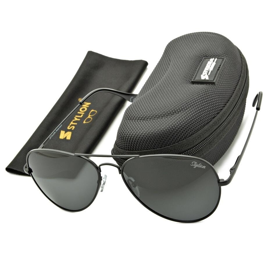 Czarne okulary pilotki przeciwsłoneczne polaryzacyjne stylion stl-03c1