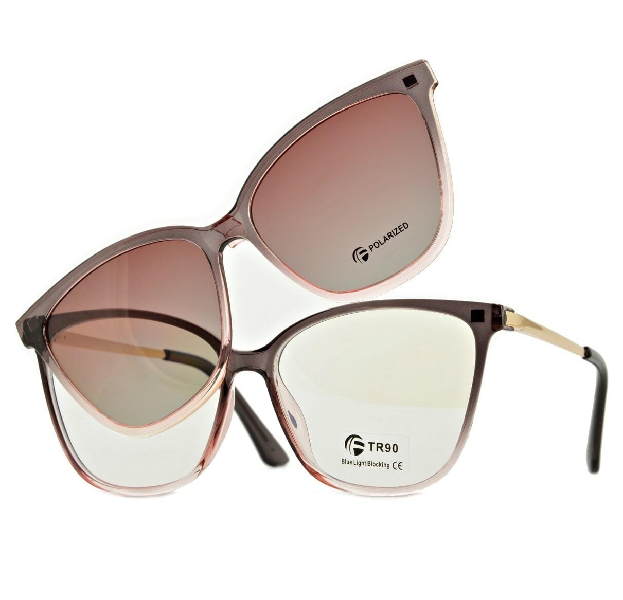 Damskie kocie okulary do komputera z nakładką przeciwsłoneczną clip-on 2594-5