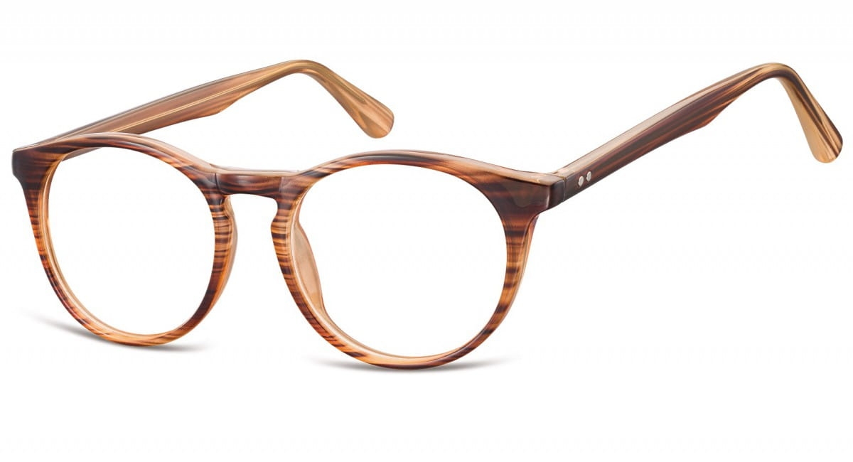 Okulary oprawki korekcyjne okrągłe lenonki zerówki sunoptic cp146f brązowy - imitacja drewna