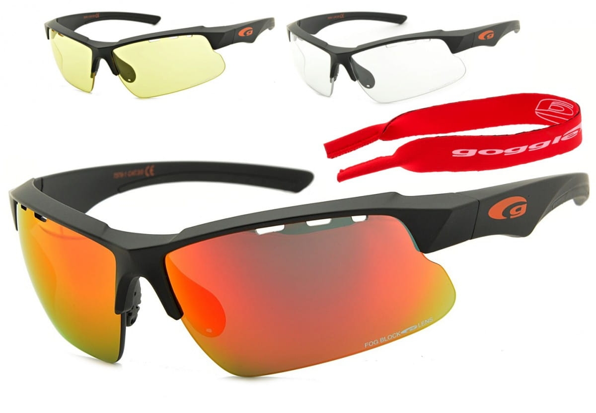 Sportowe okulary z wymiennymi szybami + pasek goggle t579-1