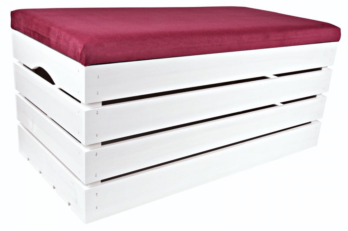 Pufa kufer skrzynia drewniana sosnowa siedzisko 80cm malowana biała