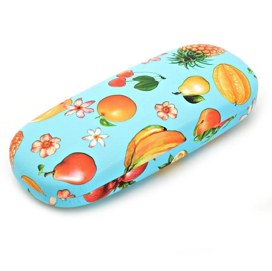 Twarde etui na okulary niebieskie w kolorowe owoce et-109b