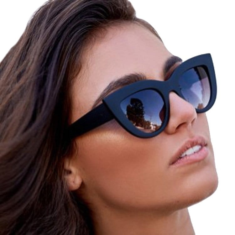 Duże damskie kocie okulary przeciwsłoneczne czarne stl12