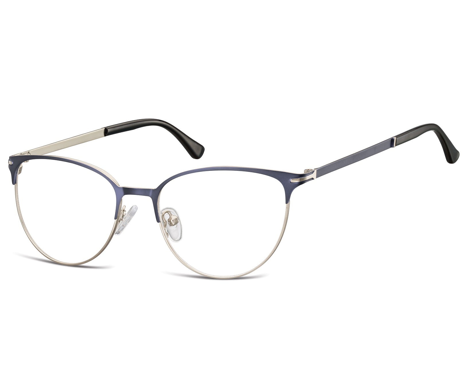 Okulary oprawki korekcyjne kocie oczy zerówki sunoptic 914a srebrno-granatowe