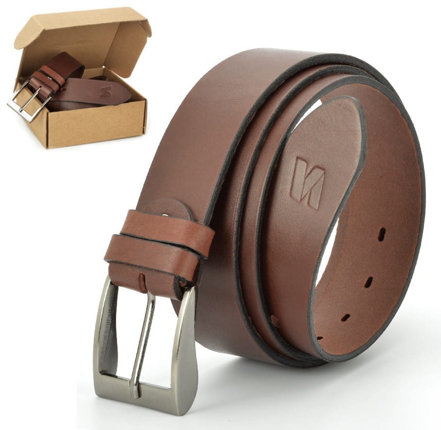 Pasek skórzany stylion w pudełku - brązowy st40-1 - szer.4cm