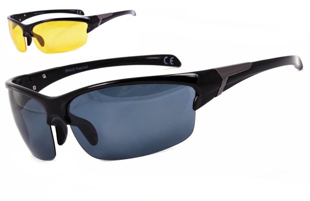 Sportowe okulary z dwoma soczewkami polaryzacyjnymi czarna i zolta - drs-50c1
