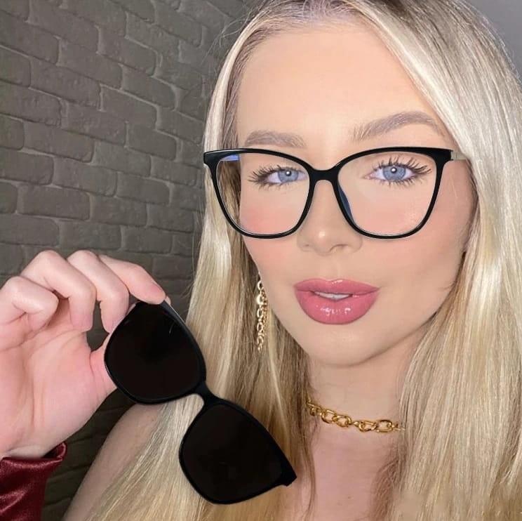 Damskie kocie okulary do komputera z nakładką przeciwsłoneczną clip-on 2594