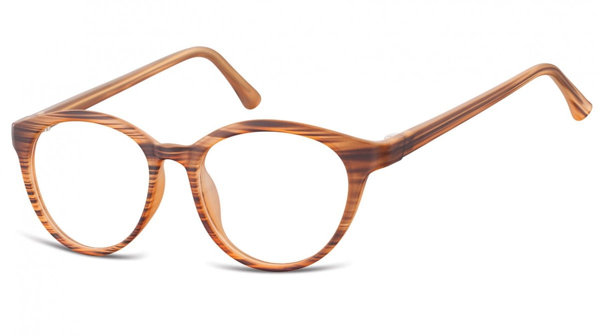 Okulary oprawki korekcyjne okrągłe lenonki zerówki sunoptic cp140g brązowe-imitacja drewna