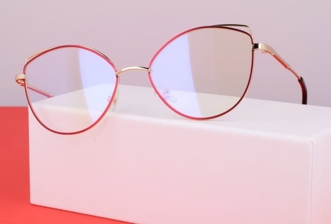 Okulary z filtrem zerówki damskie kocie oczy z antyrefleksem red 2527-2