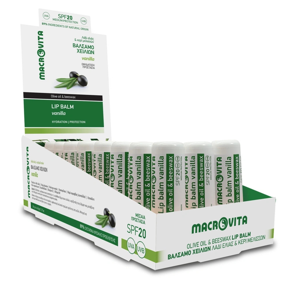 Macrovita balsam do ust z oliwą i woskiem pszczelim SPF20 Wanilia 4.8g
