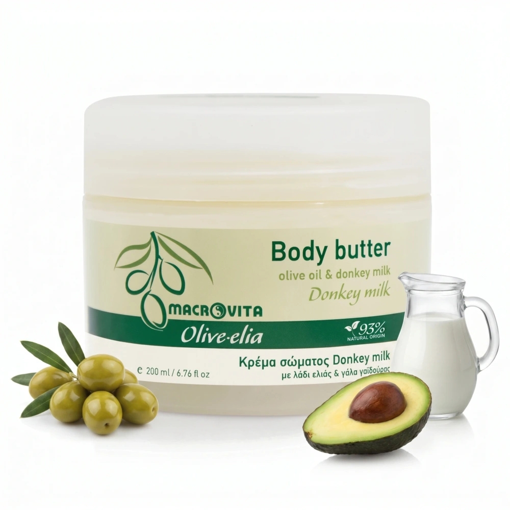 Macrovita Olive.elia Donkey Milk naturalne masło do ciała z bio-oliwą i oślim mlekiem 200ml