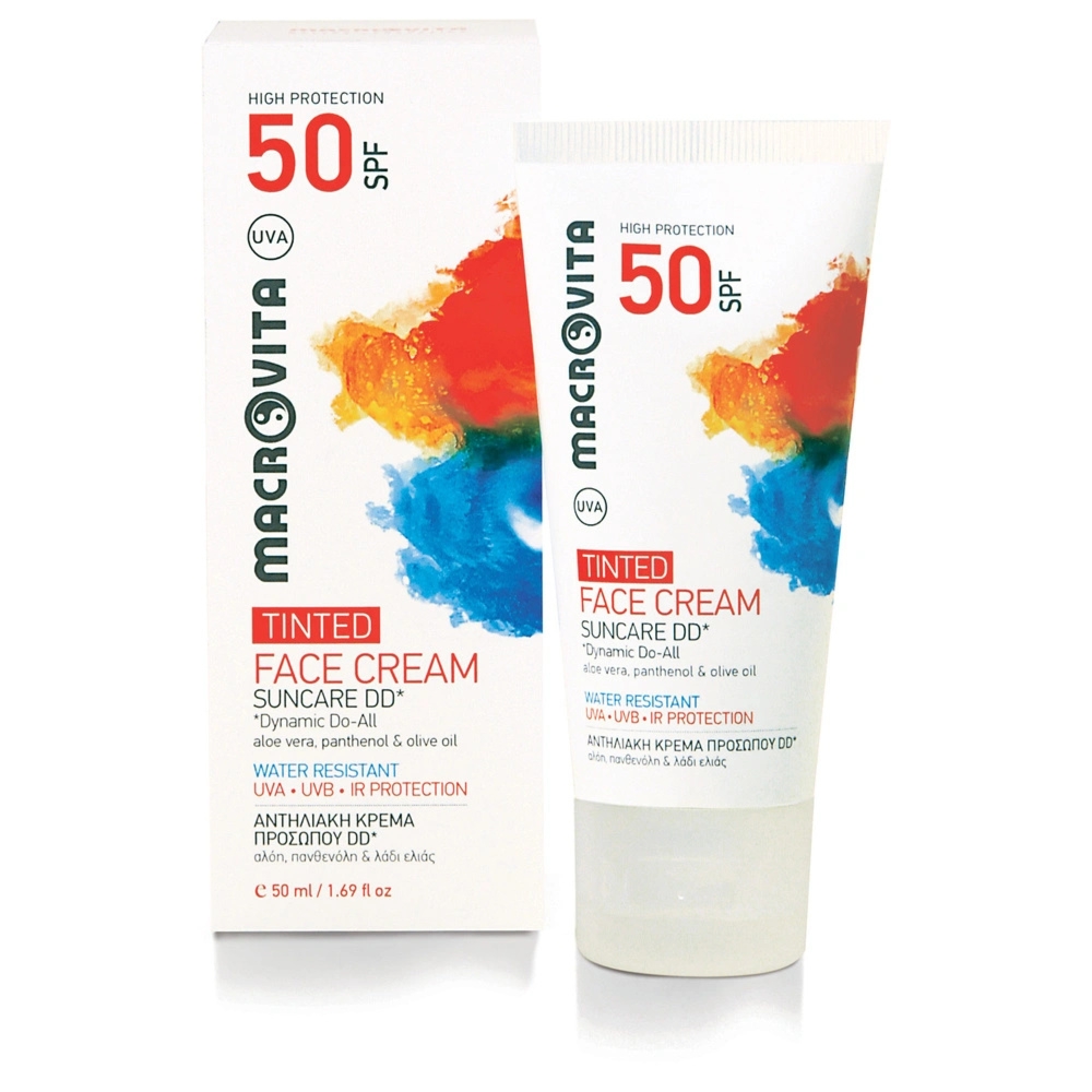 Macrovita krem DD* do opalania twarzy SPF50 (lekko barwiony) bio-aloes, panthenol i bio-oliwa 50ml