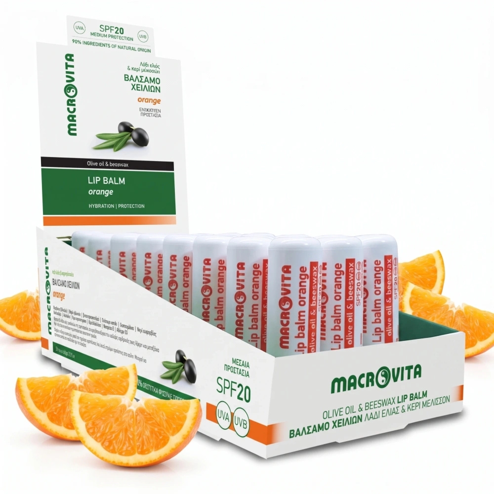 Macrovita balsam do ust z oliwą i woskiem pszczelim SPF20 Pomarańcza 4.8g