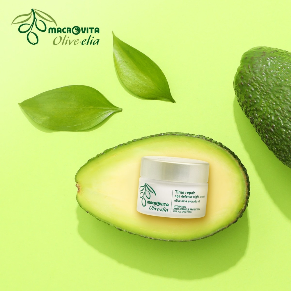 Macrovita Olive.elia Time Repair naturalny krem przeciwzmarszczkowy na noc z bio-oliwą i awokado do wszystkich rodzajów cery 50ml