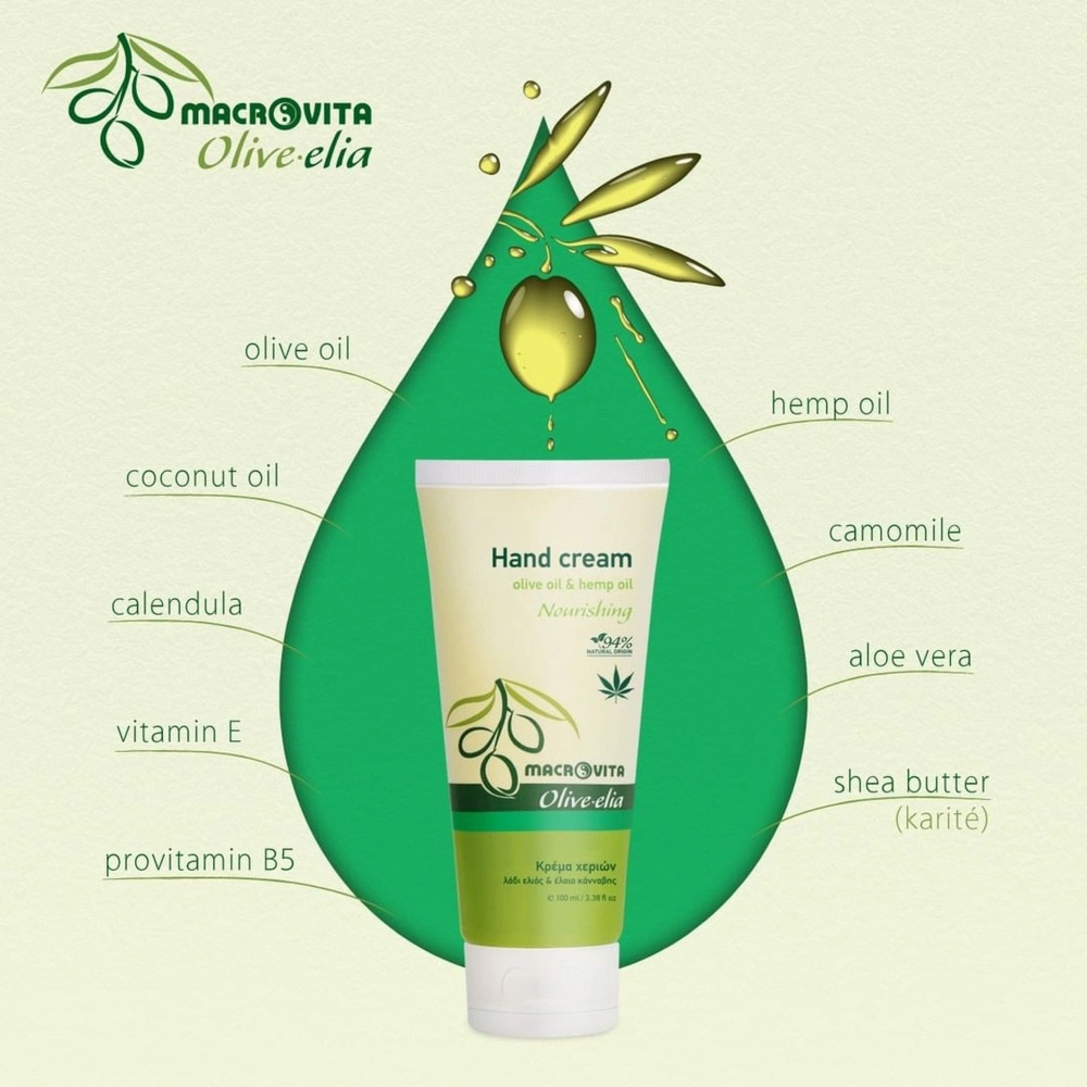 Macrovita Olive.elia Nourishing naturalny krem odżywczy do dłoni z bio-oliwą i olejem konopnym 100ml