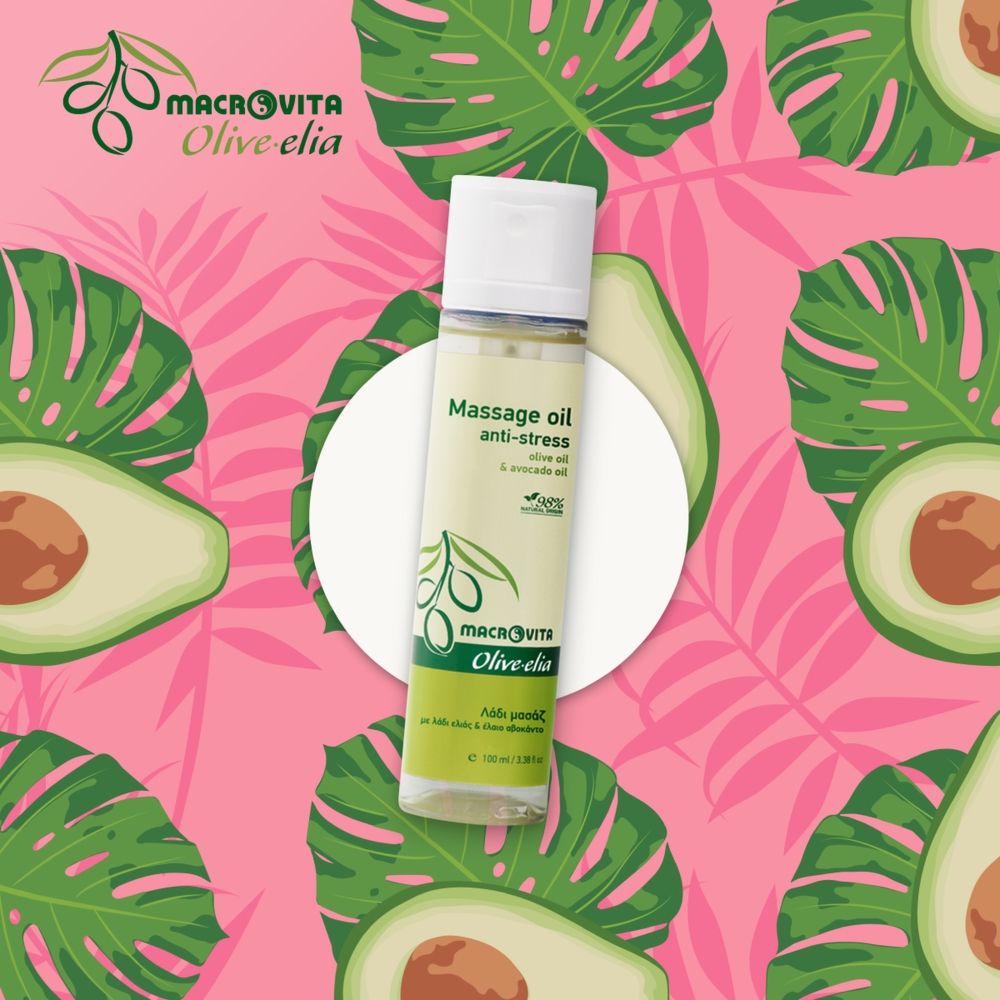 Macrovita Olive.elia relaksujący olejek do masażu Anti-stress z bio-oliwą i olejkiem awokado 100ml