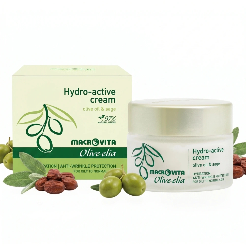 Macrovita Olive.elia Hydro-active naturalny krem aktywnie nawilżający z bio-oliwą i szałwią do cery tłustej lub normalnej 50ml