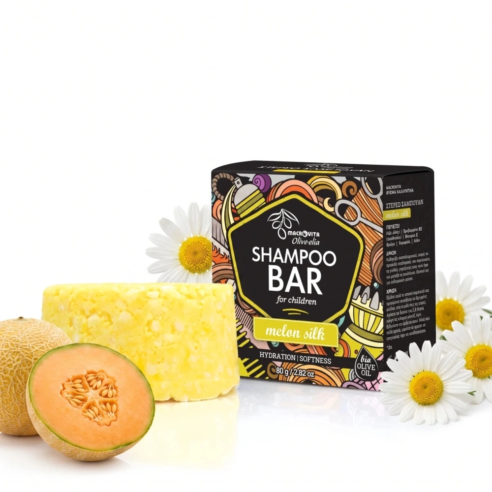 Macrovita Olive.elia Melon Silk naturalny szampon w kostce dla dzieci z bio-oliwą, pantenolem i witaminą E 80g