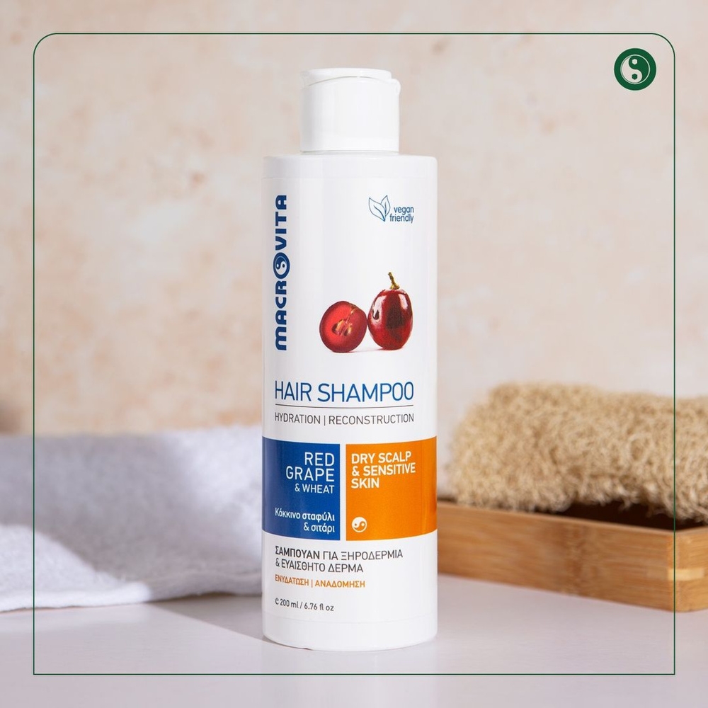 Macrovita naturalny szampon do suchej i wrażliwej skóry głowy z czerwonymi winogronami i pszenicą 200ml
