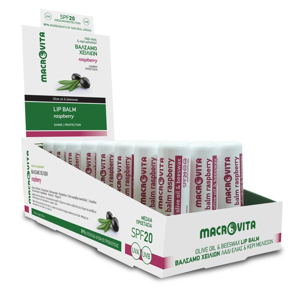 Macrovita balsam do ust z oliwą i woskiem pszczelim SPF20 Malina 4.8g