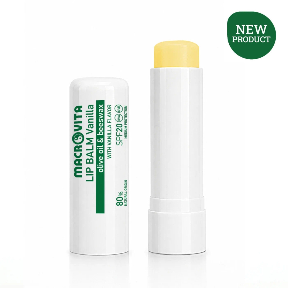 Macrovita balsam do ust z oliwą i woskiem pszczelim SPF20 Wanilia 4g