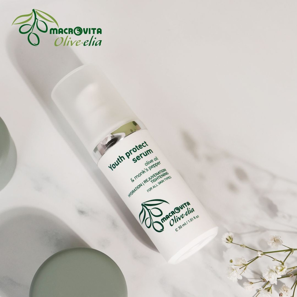 Macrovita Olive.elia Youth Protect Serum przeciwzmarszczkowe serum na twarz, szyję i dekolt z bio-oliwą i niepokalankiem pieprzowym 30ml