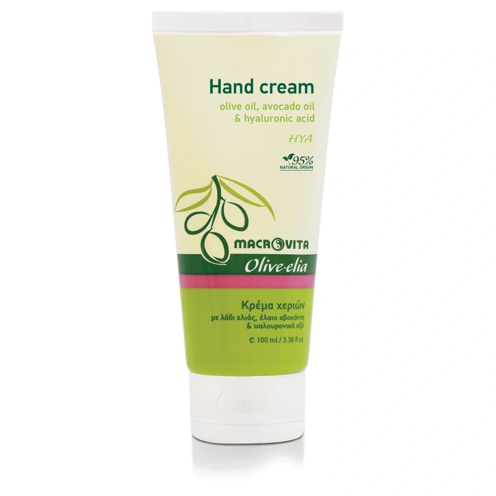 Macrovita Olive.elia HYA naturalny krem hialuronowy do dłoni z bio-oliwą, olejkiem awokado i kwasem hialuronowym 100ml