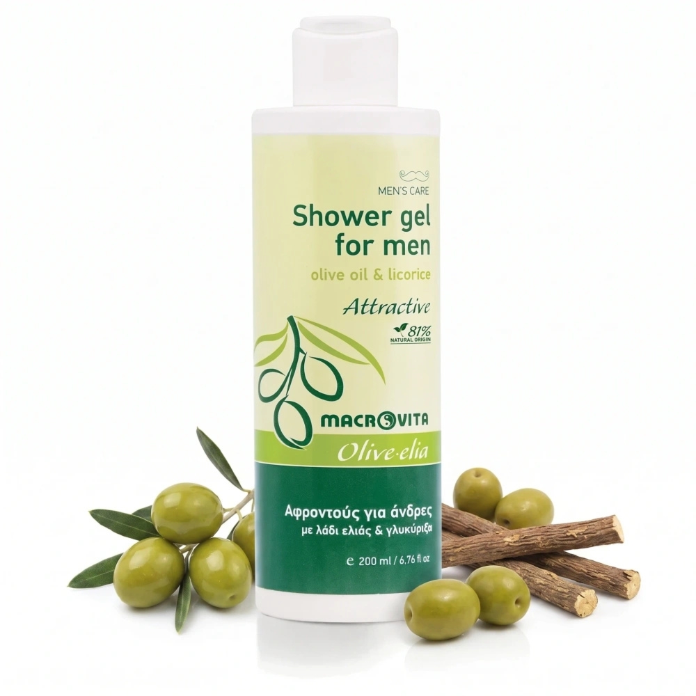 Macrovita Olive.elia Attractive żel pod prysznic dla mężczyzn z bio-oliwą i lukrecją 200ml