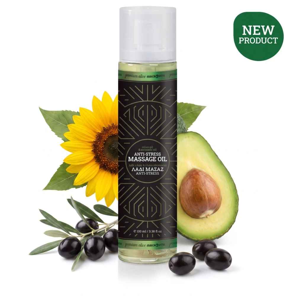 Macrovita Premium Olive relaksujący olejek do masażu Anti-stress z bio-oliwą i olejkiem awokado 100ml