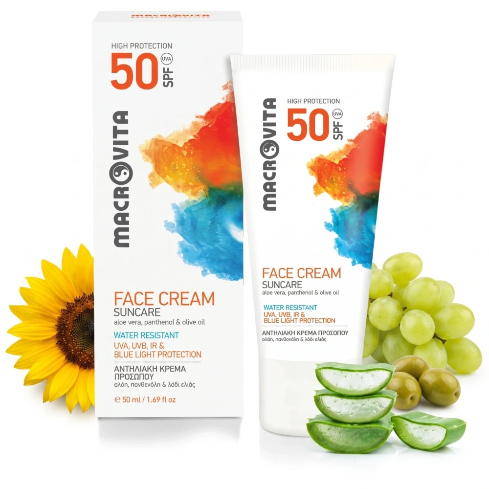 Macrovita krem do opalania twarzy SPF50 (biały) bio-aloes, panthenol i bio-oliwa 50ml