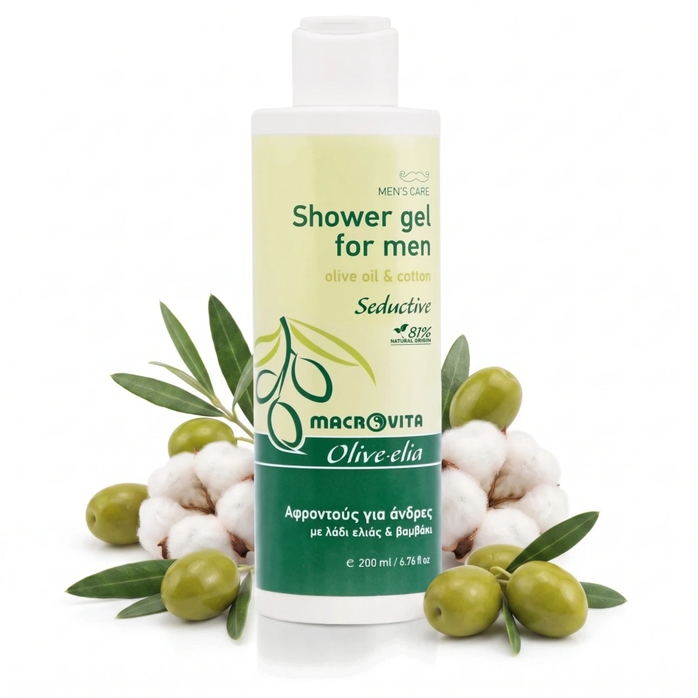 Macrovita Olive.elia Seductive żel pod prysznic dla mężczyzn z bio-oliwą i bawełną 200ml