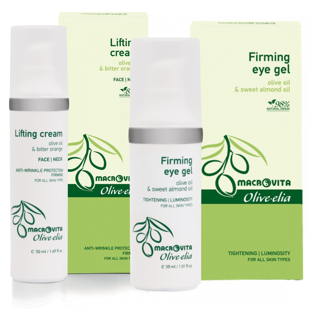 Zestaw Macrovita Olive.elia: liftingujący krem na twarz i szyję 50ml + liftingujący żel pod oczy 30ml