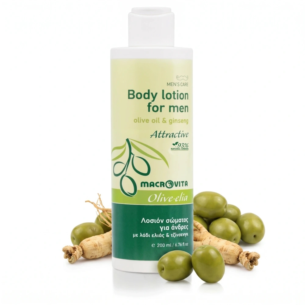 Macrovita Olive.elia Attractive naturalne mleczko do ciała dla mężczyzn z bio-oliwą i żeń-szeniem 200ml