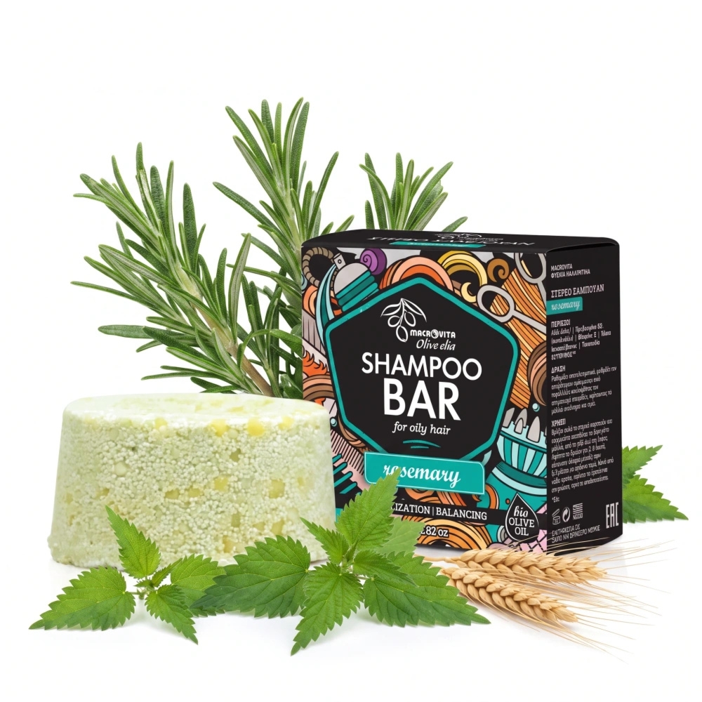 Macrovita Olive.elia Rosemary naturalny szampon w kostce do włosów przetłuszczających się z bio-oliwą, pantenolem i witaminą E 80g