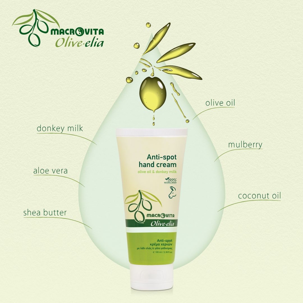 Macrovita Olive.elia Anti-spot naturalny krem do dłoni niwelujący przebarwienia z bio-oliwą i oślim mlekiem 100ml