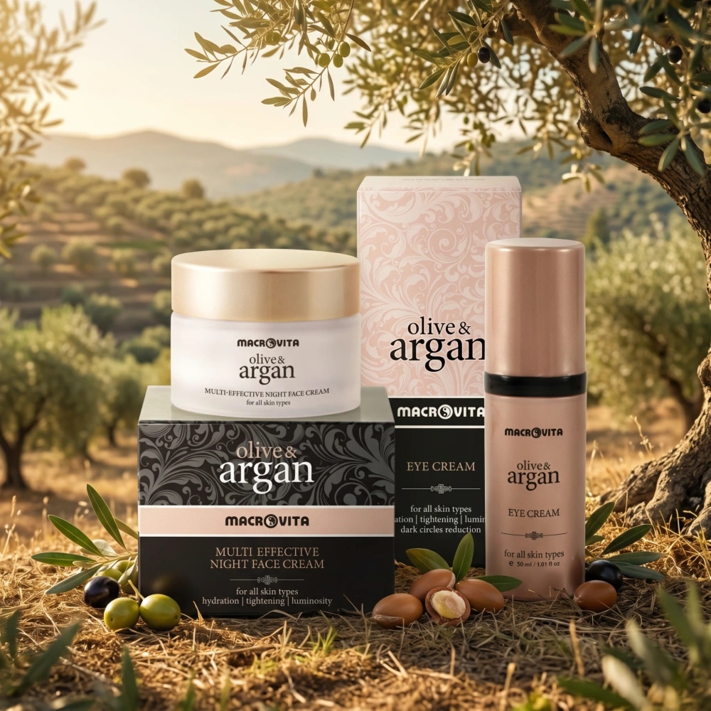 Zestaw Macrovita Olive & Argan: środziemnomorska tajemnica piękna i młodości dla twarzy i oczu