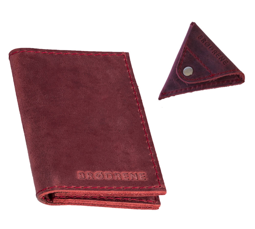 Skórzany Cienki Portfel Slim Wallet Brodrene + Bilonówka SW03+CW – czerwony